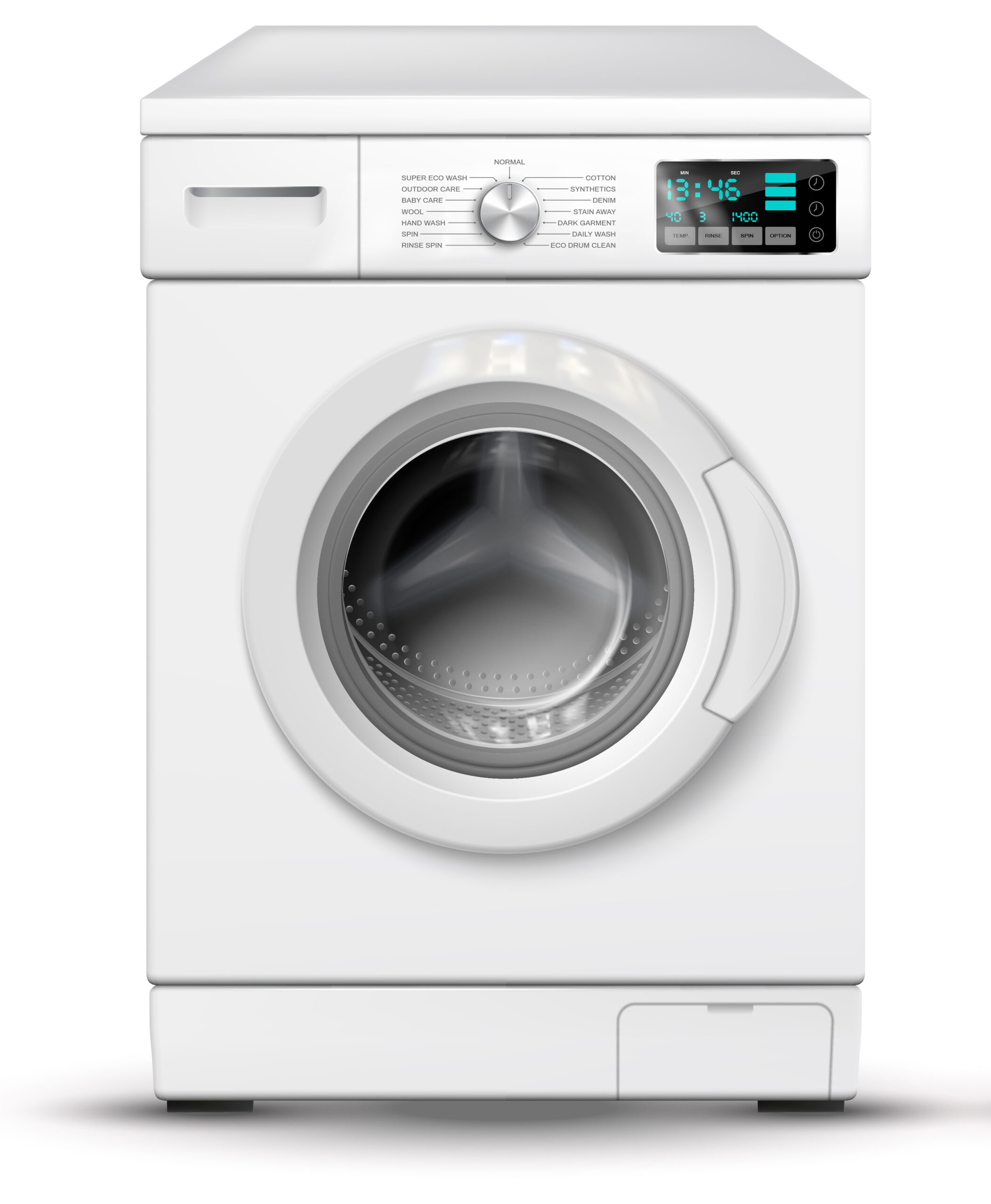 Realistic washing machine set with isolated front views of laundry machines with closed and open door vector illustration